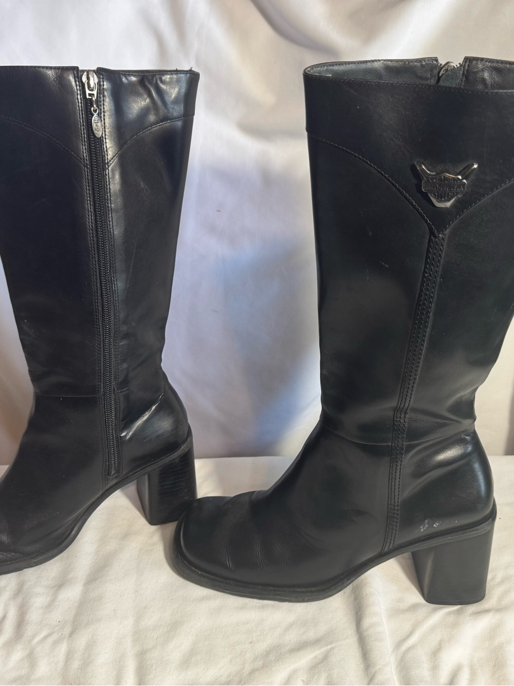 Rare Harley-Davidson Boots Size 7 ½ Vintage Knee High Chunky Block Heel 90s Y2K